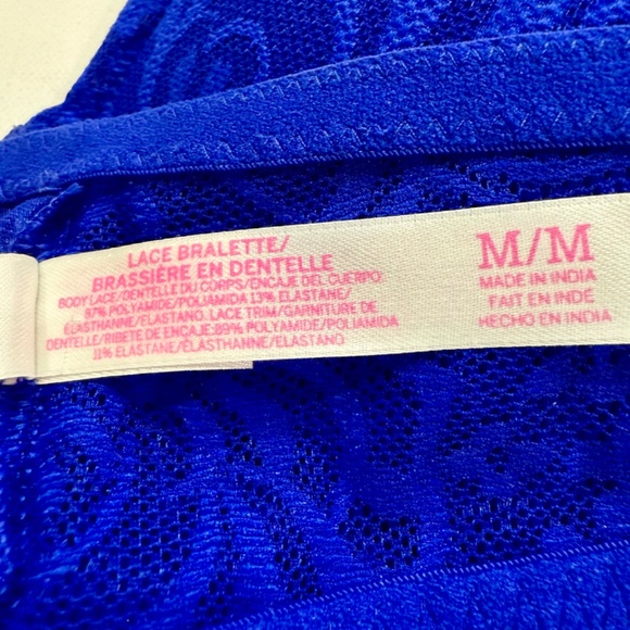 PINK Victoria's Secret Royal Blue Lace Push-up Bra with Pink Lining Bralette - Picture 13 of 15